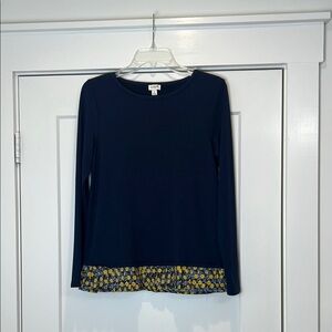 J.Crew Blue and Yellow Long Sleeve Blouse size small.